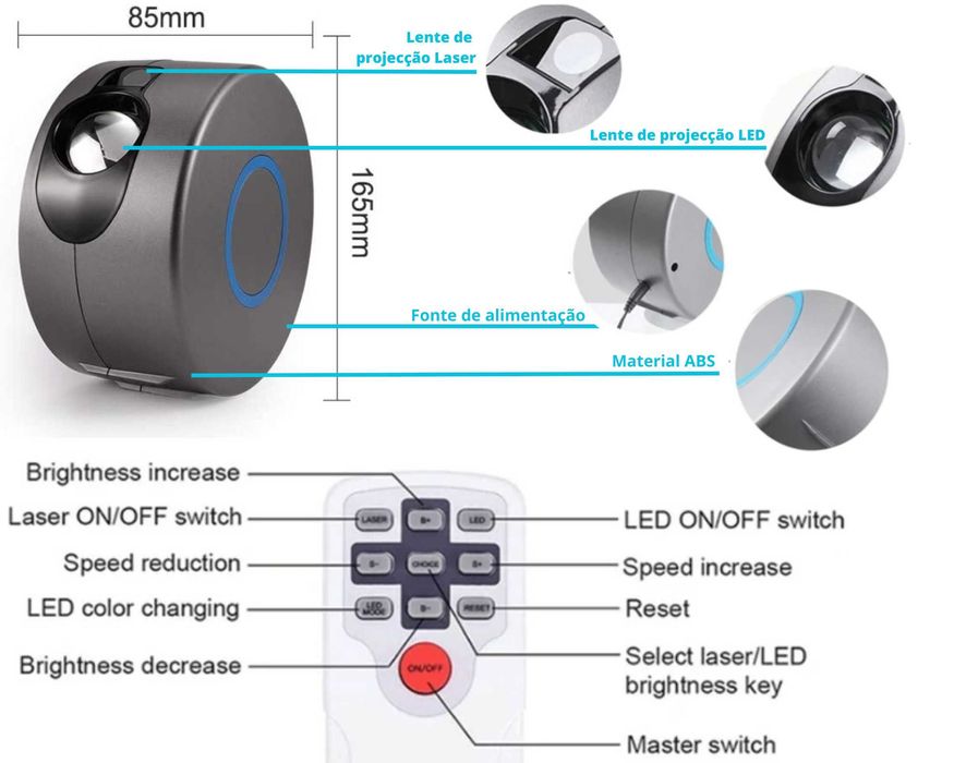 Lâmpada LED Projeção: Céu Estrelado, Efeito Nebula