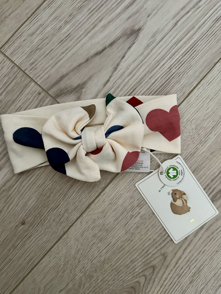 Nowa opaska z kokardą Konges Slojd Bon Coeur Colore serca 6-12M