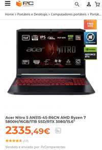 Portátil Gaming Acer Nitro 5 + Gamepad / 165Hz QHD 2560x144 / RTX 3080