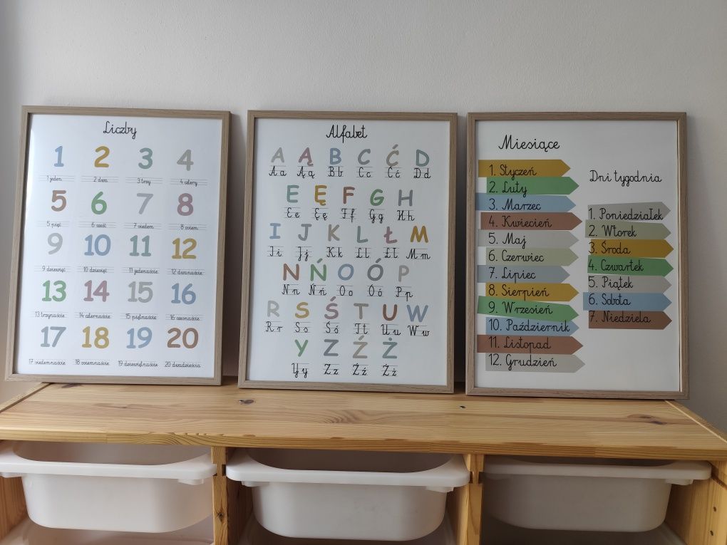 3 plakaty A3 w ramkach, edukacyjne dla dzieci