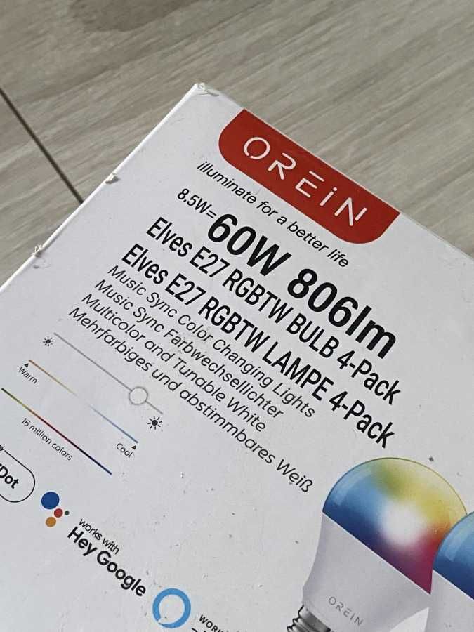 Elves Orein rgbtw 4szt. żarówki wifi aplikacja dostęp zdalny regulacja