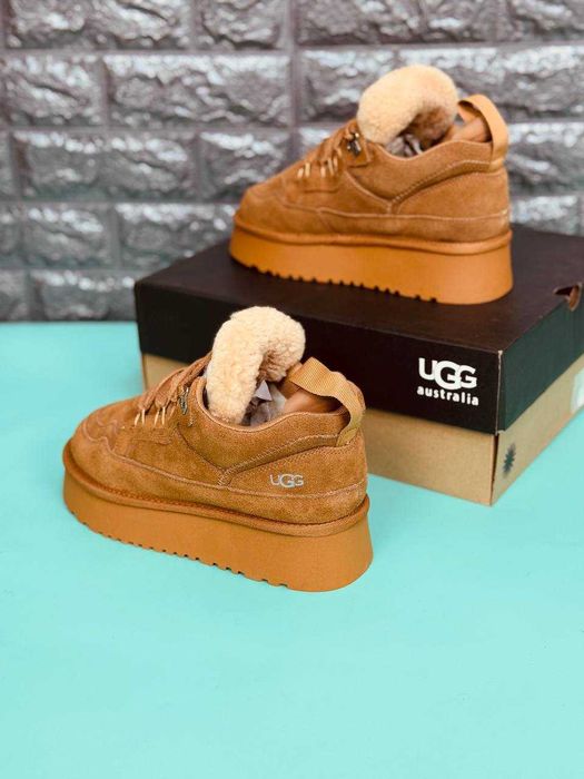 женские зимние кроссовки Ugg Lowmel рыжие высокеи кроссовки на меху