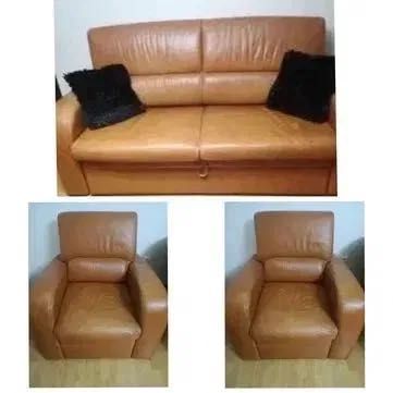 Łóżko kanapa zestaw skóra naturalna fotele