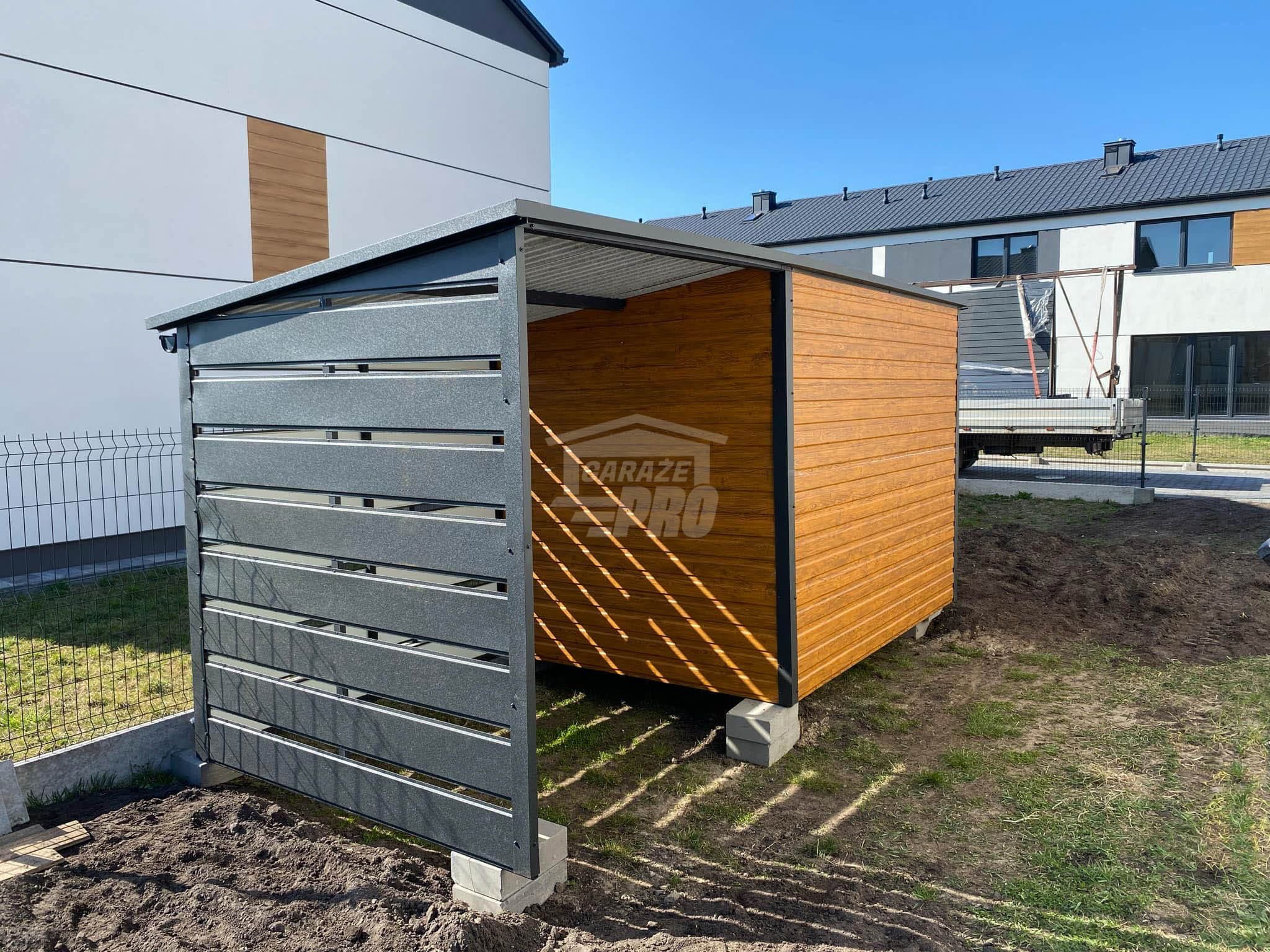 Schowek Domek Ogrodowy 3x2m + wiata 3m  Drzwi  dach spad w tył GP552