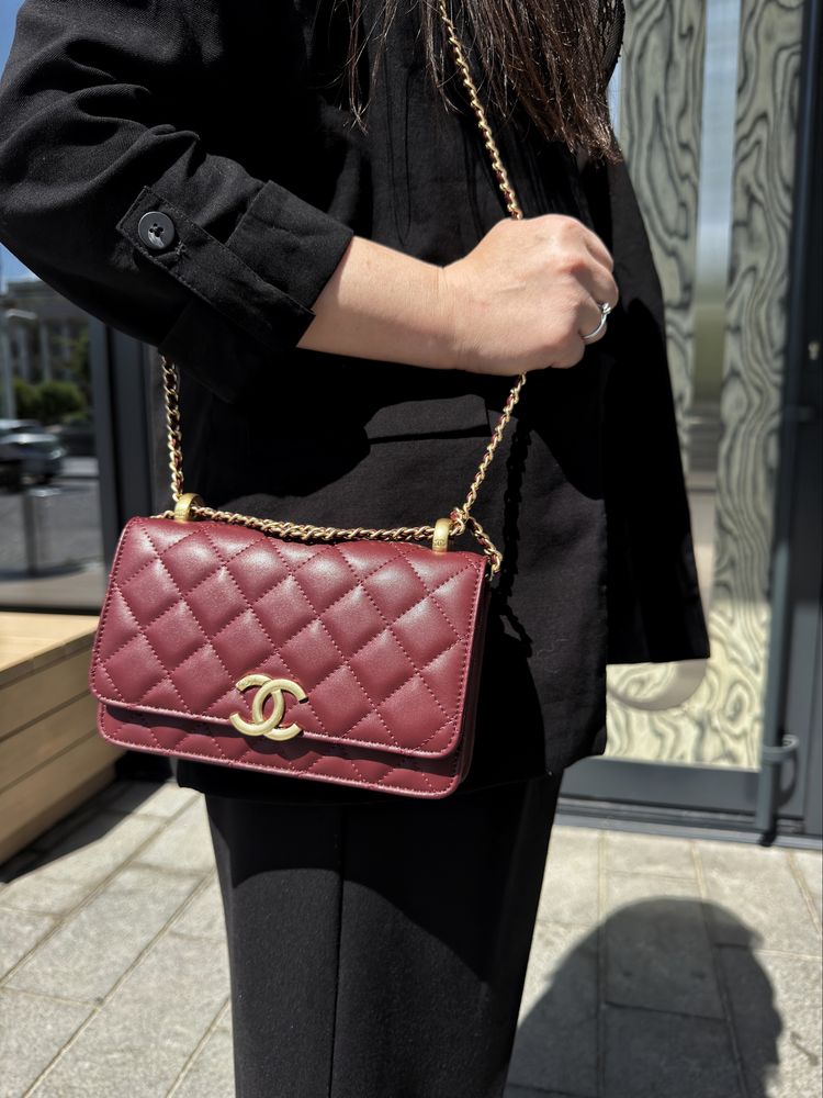 Сумка Chanel WOC Quilted Perfect Fit Wallet On Chain шкіра | бургунді