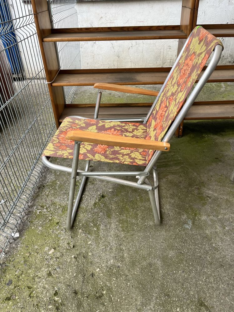 Leżak fotel plażowy aluminiowy PRL składany
