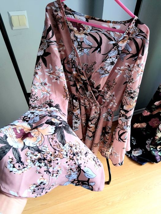 Sukienka boho w kwiaty kopertowa asymetryczna Shein rozmiar S-36