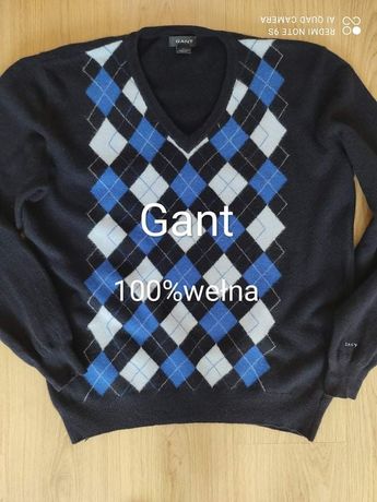 Sweter męski 100 % 100na firmy Gant rozmiar XL kolor ciemny granat