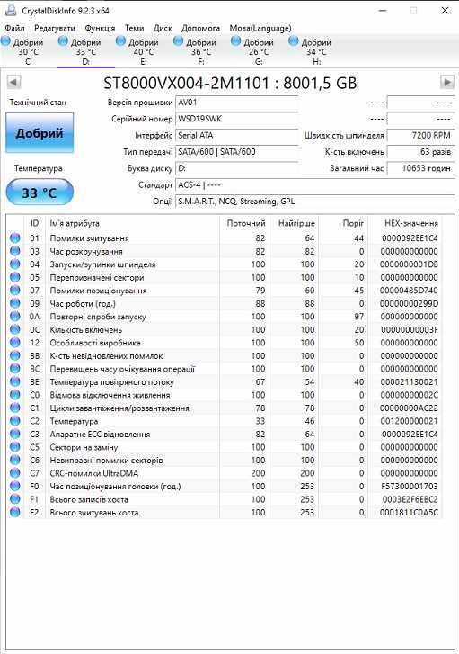 8TB жорсткий диск 3.5" Seagate SkyHawk. Під відеонагляд і роботи 24\7