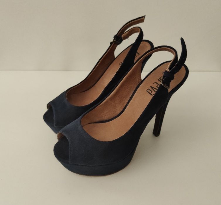 Sandálias Peep Toe, Camurça, Navy, Foreva, Tamanho 35