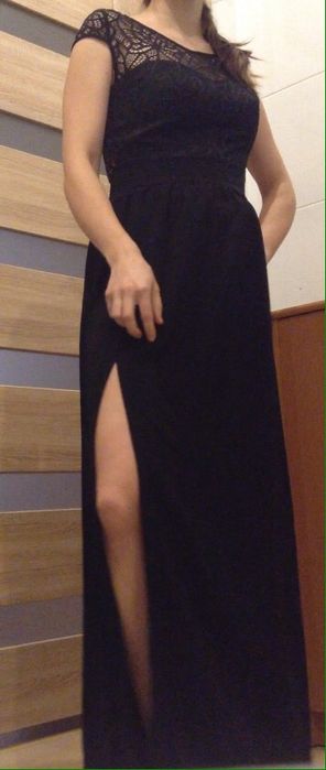 Sukienka studniówka maxi długa elegancka koronkowa plecy rozcięcie XS
