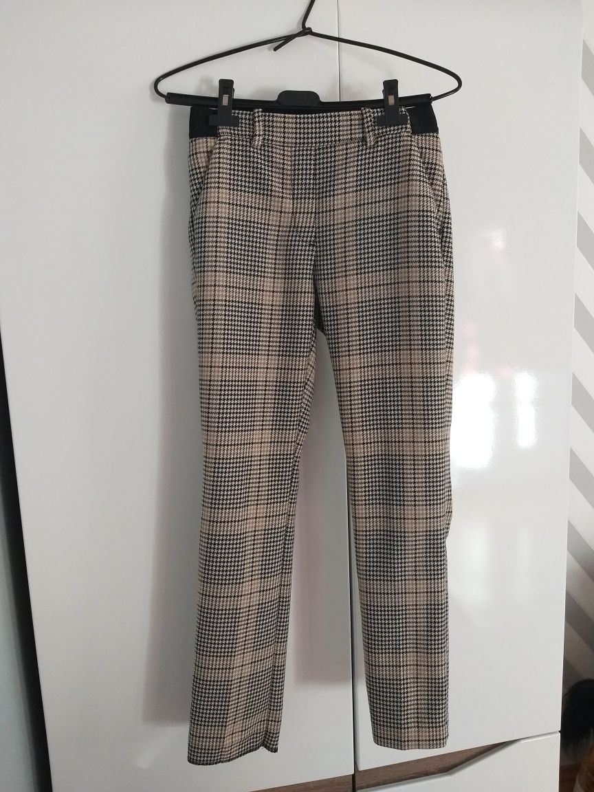 H&M r.36 spodnie beż cygaretki kratka pepitka