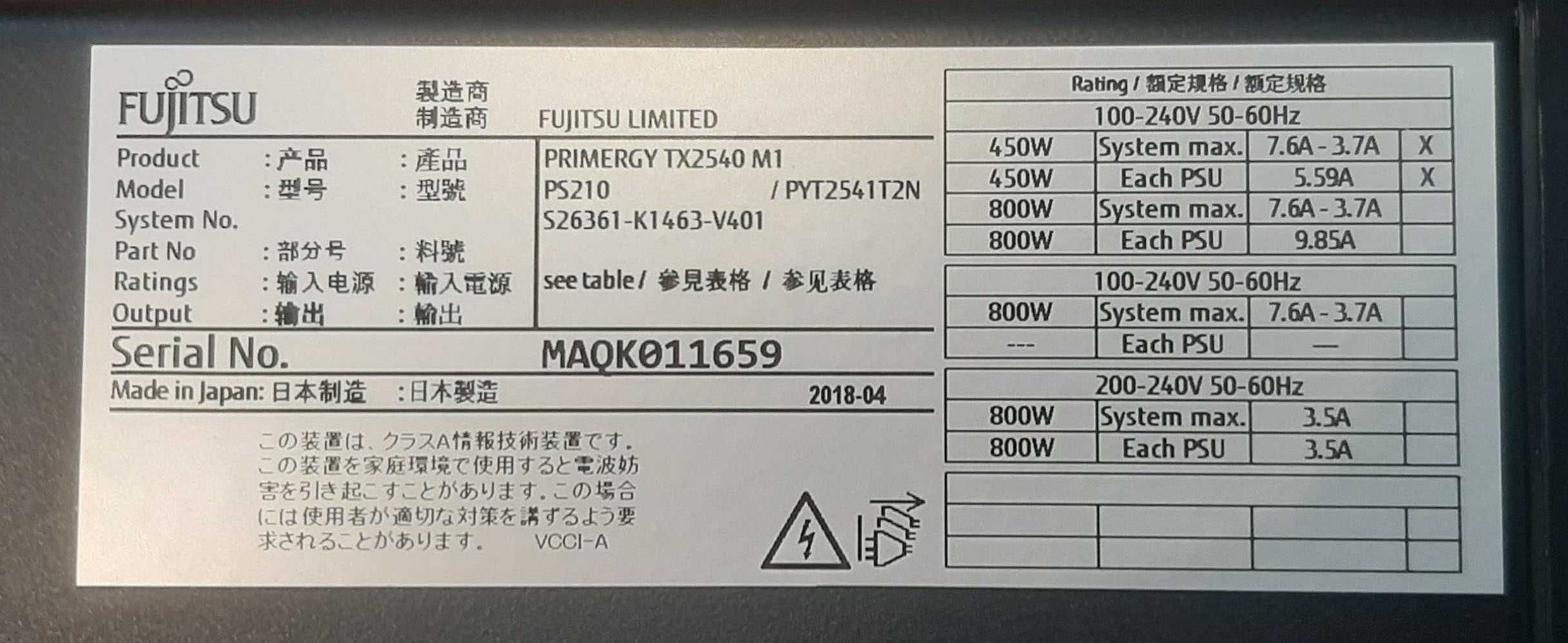 Сервер Fujitsu Primergy TX2540 M1