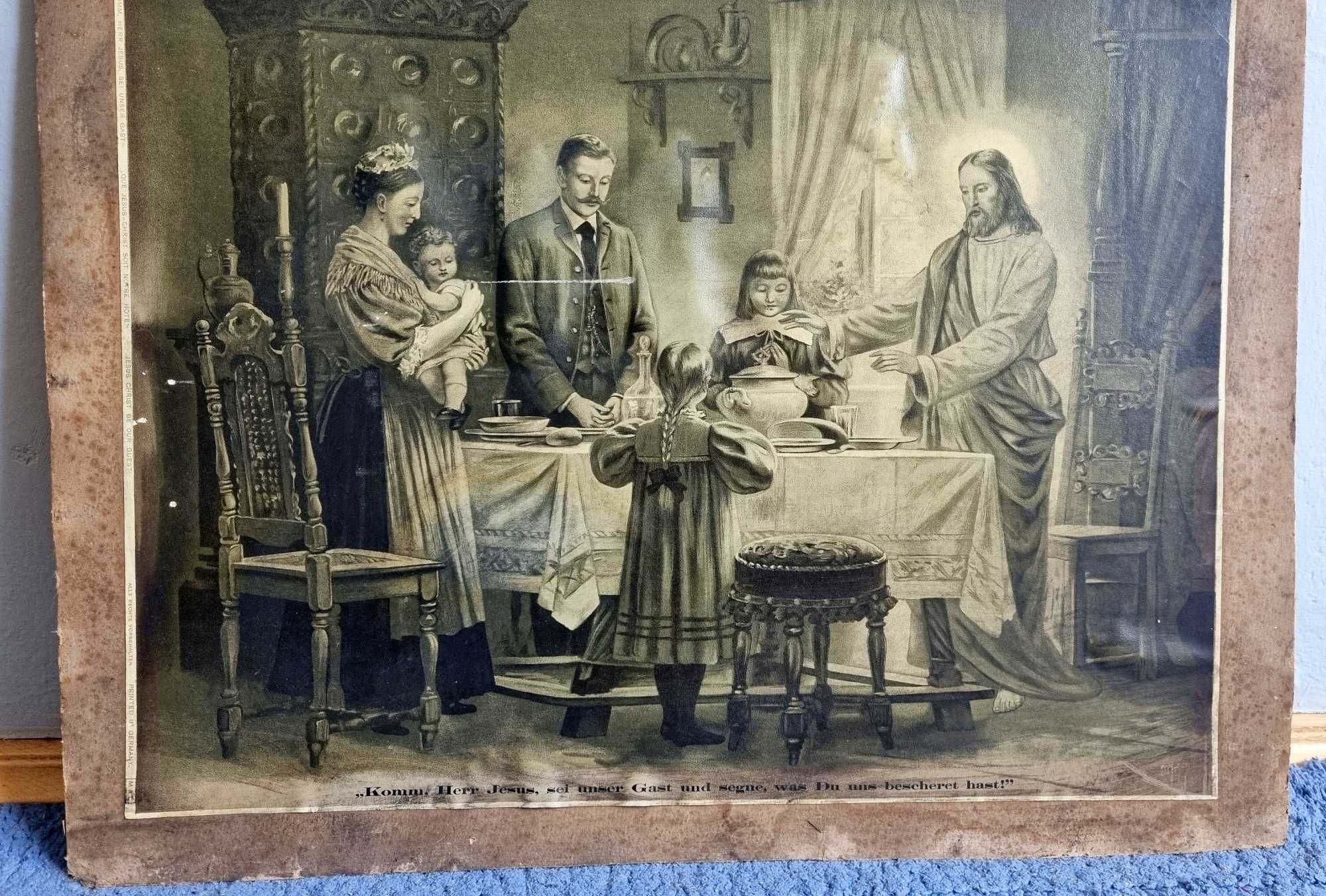 Niemiecki obraz - druk Jezusa błogosławiącego wiktoriańską rodzinę