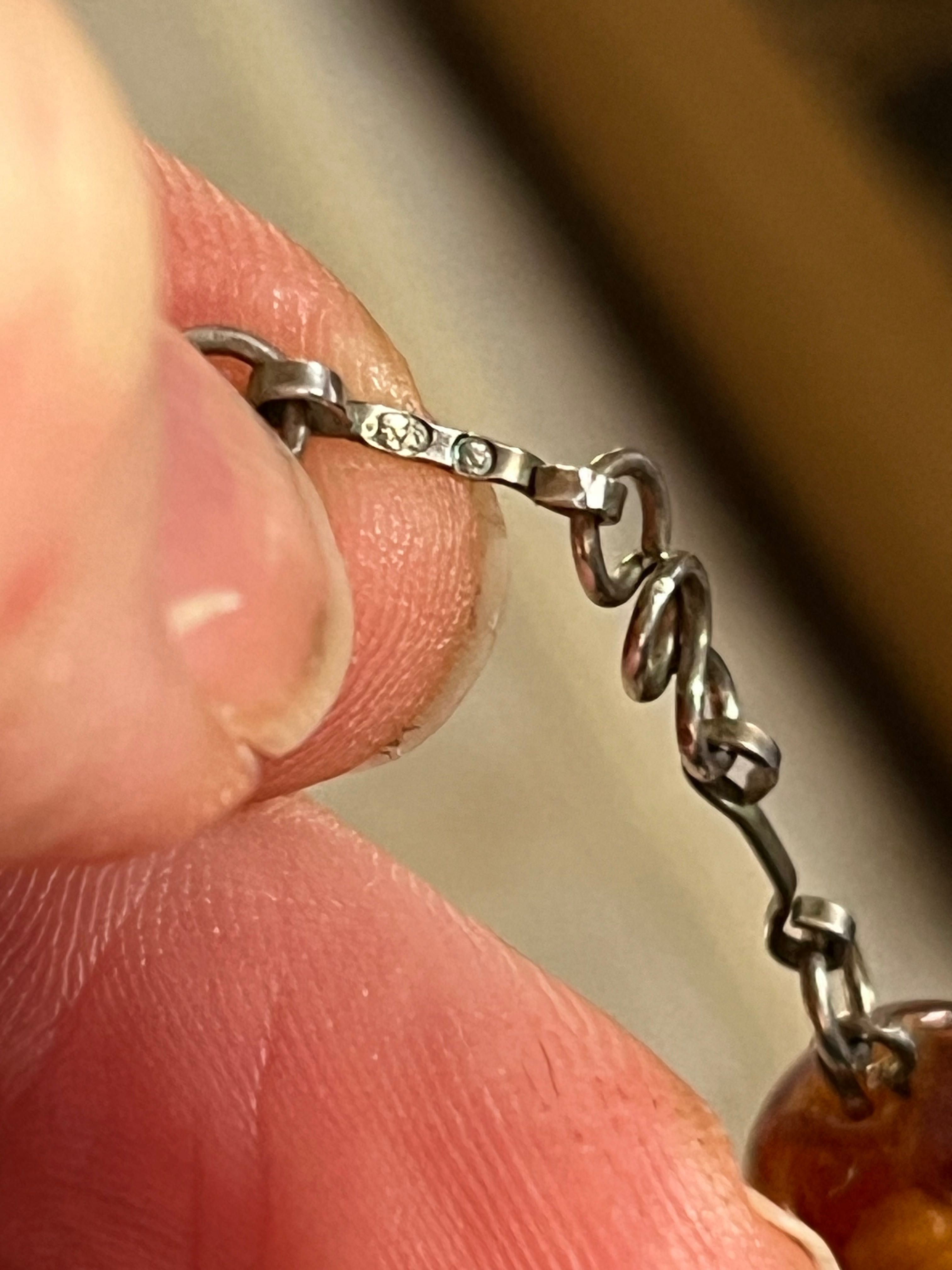 Naszyjnik srebro bursztyny biżuteria z PRL na wzór ORNO korale vintage