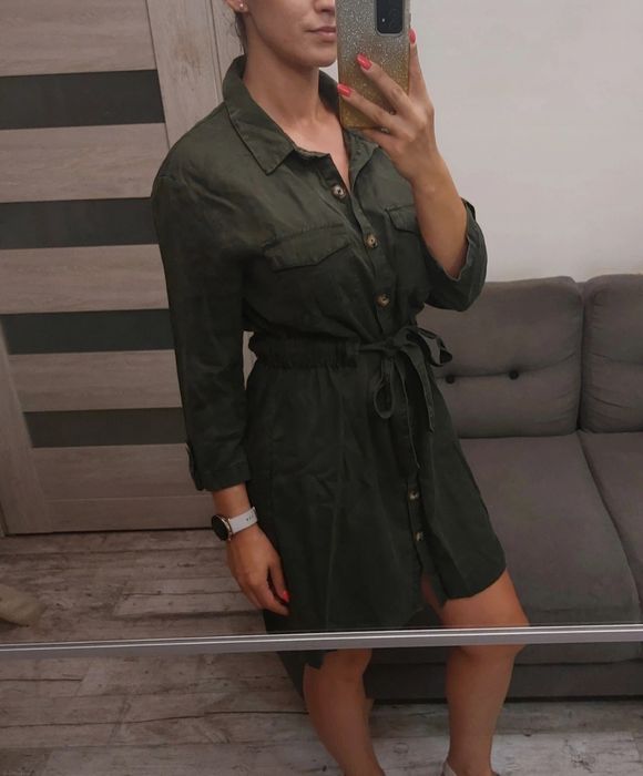 Sukienka damska na codzień  kolor khaki Zara rozmiar L (40)