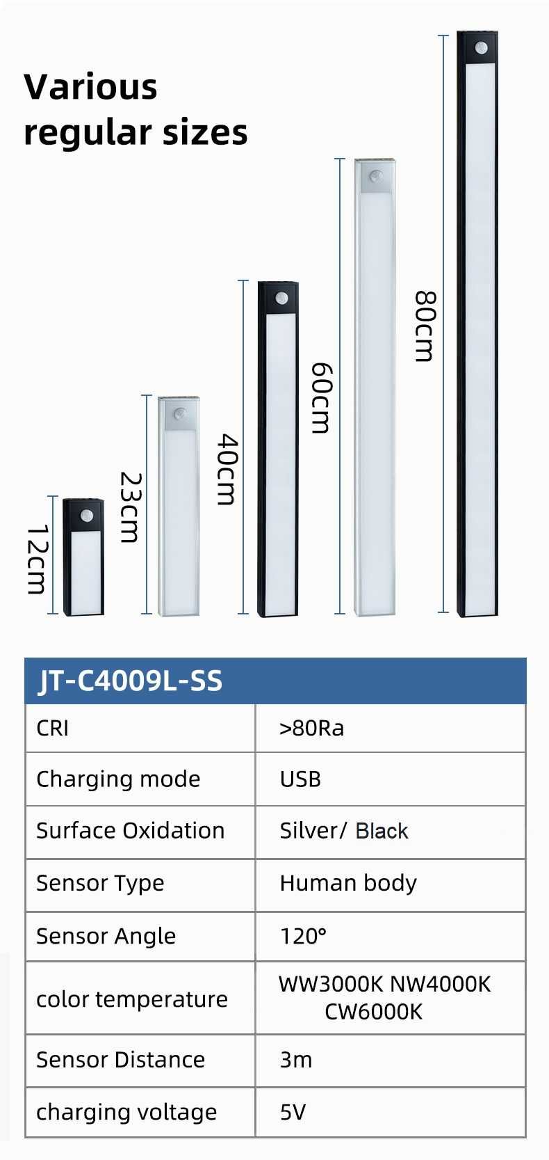 Аккумуляторная светодиодная LED лампа с датчиком движения 60 и 80см