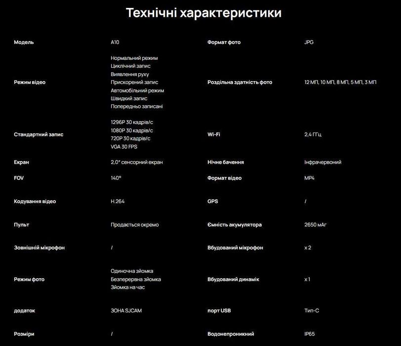 SJCAM A10 нагрудна натільна екшн боді камера