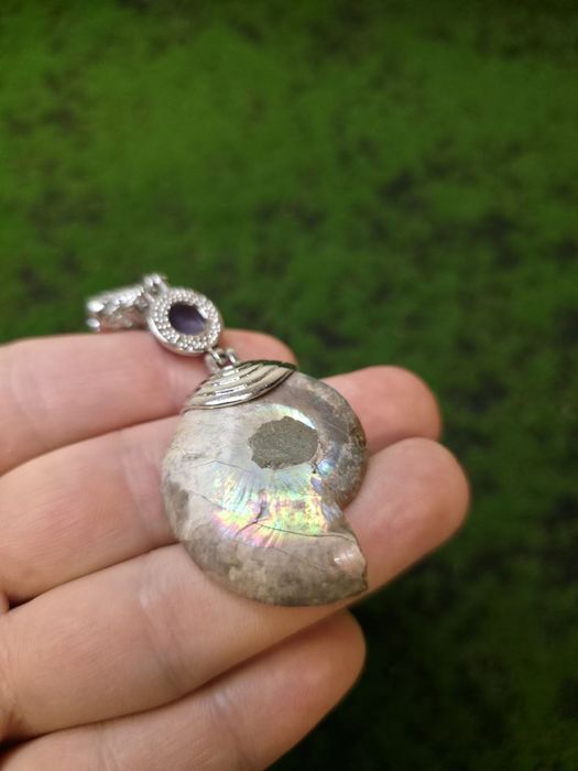 Підвіски з натурального амоніту та мінералом,амулет,амоліт.скам'янілі