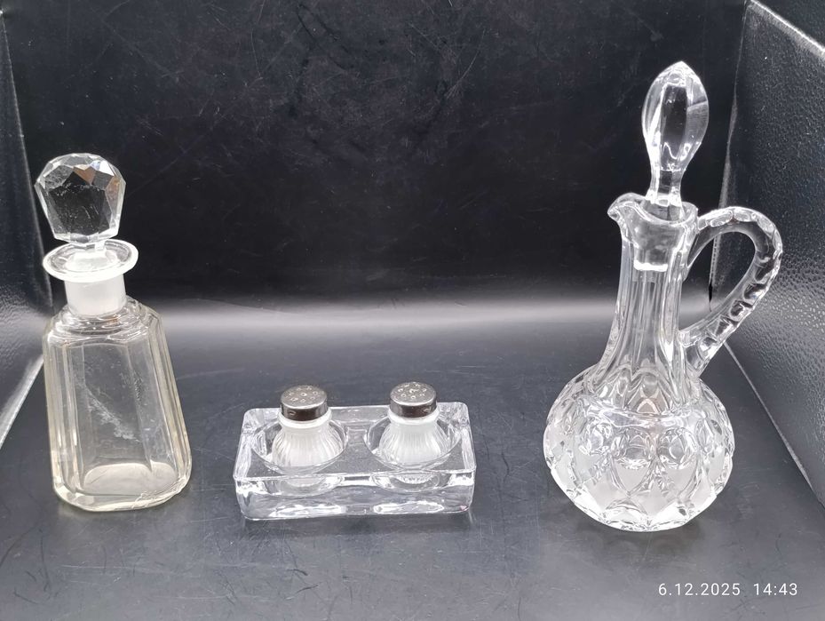 Stary Zestaw: butelka, karafka, solniczki WMF