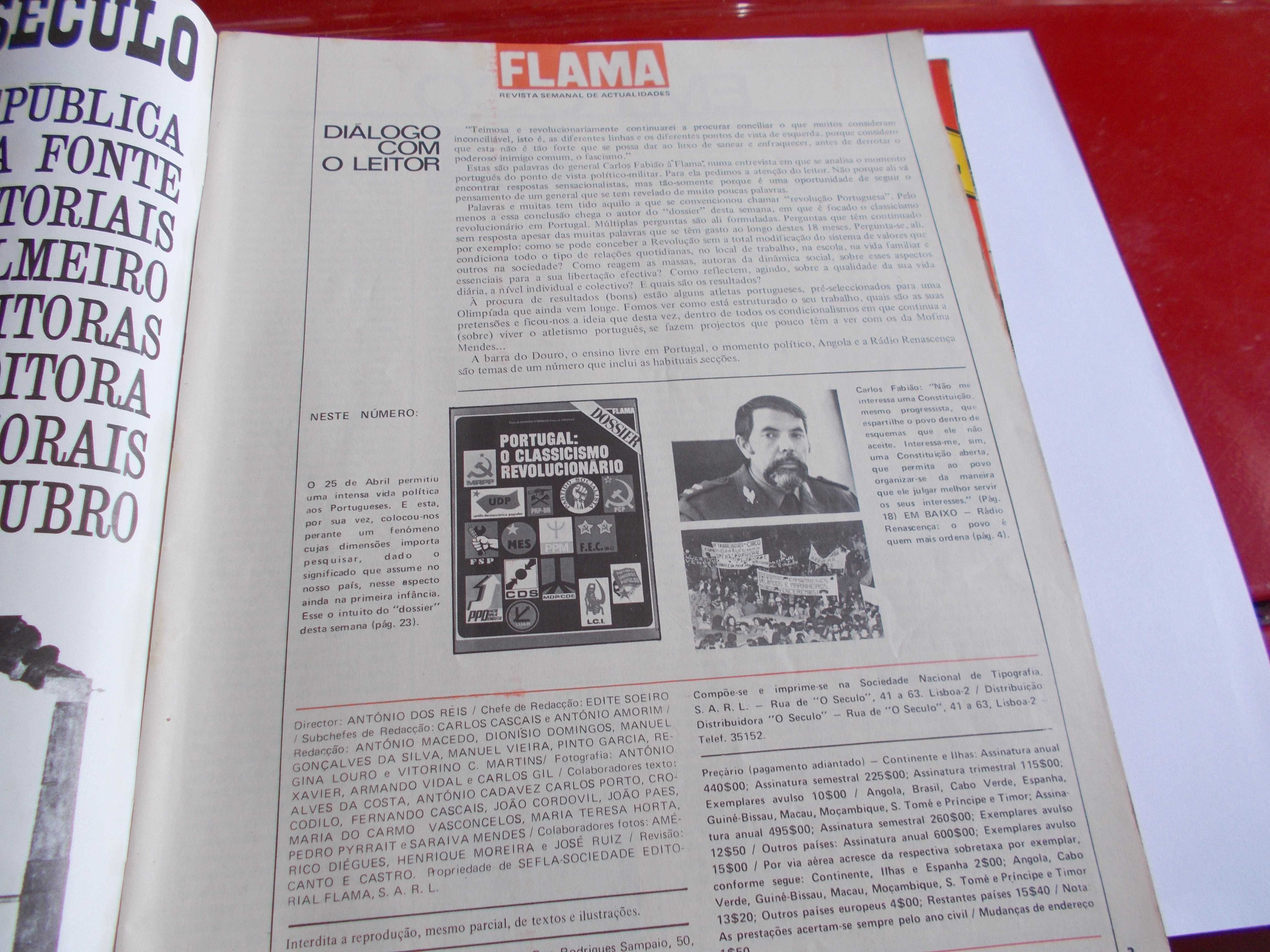 Revista Flama. Carlos Fabião .A Revolução em perigo.1975.