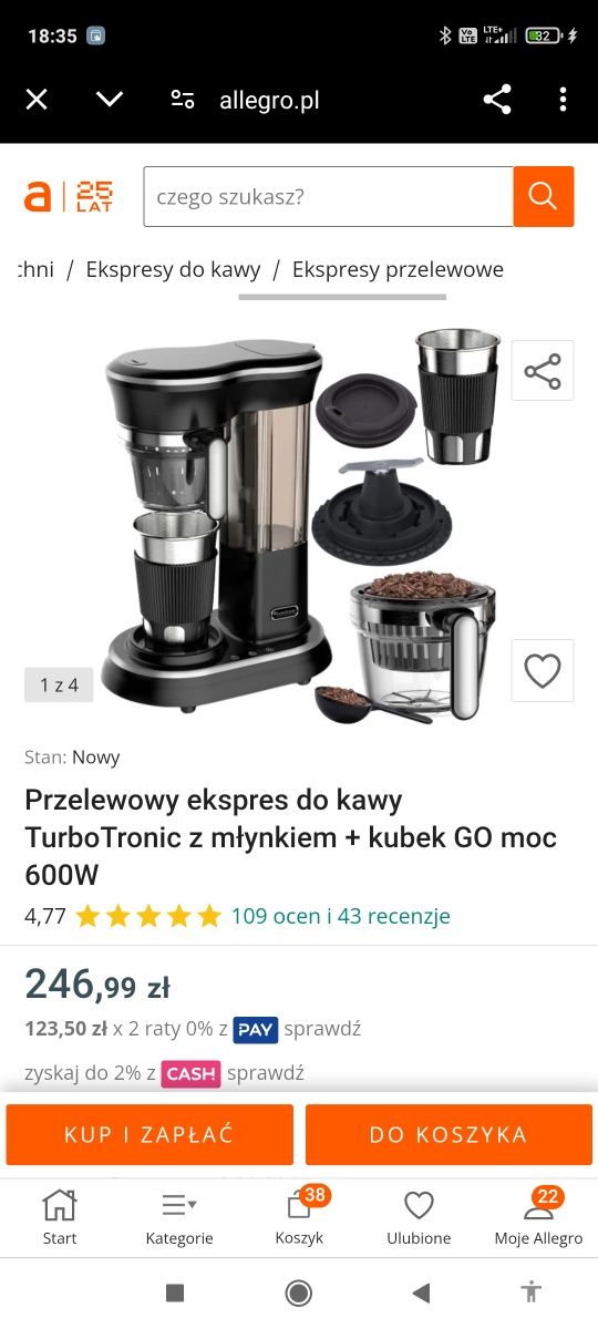 Przelewowy ekspres do kawy z młynkiem