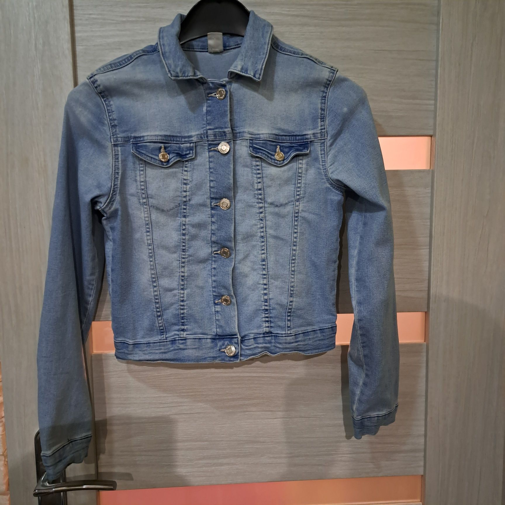 Kurtka H&M dżinsowa jasnoniebieski denim dziewczęca 158