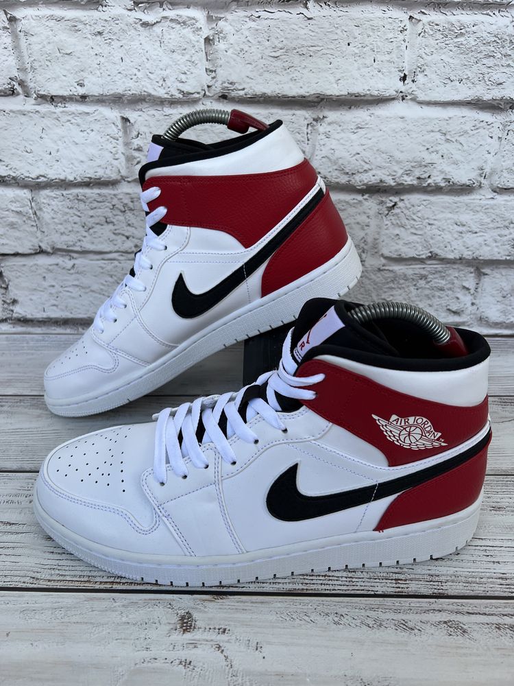 Кроссовки JORDAN 1 MID WHITE BLACK GYM RED Оригінал 46р.30см.