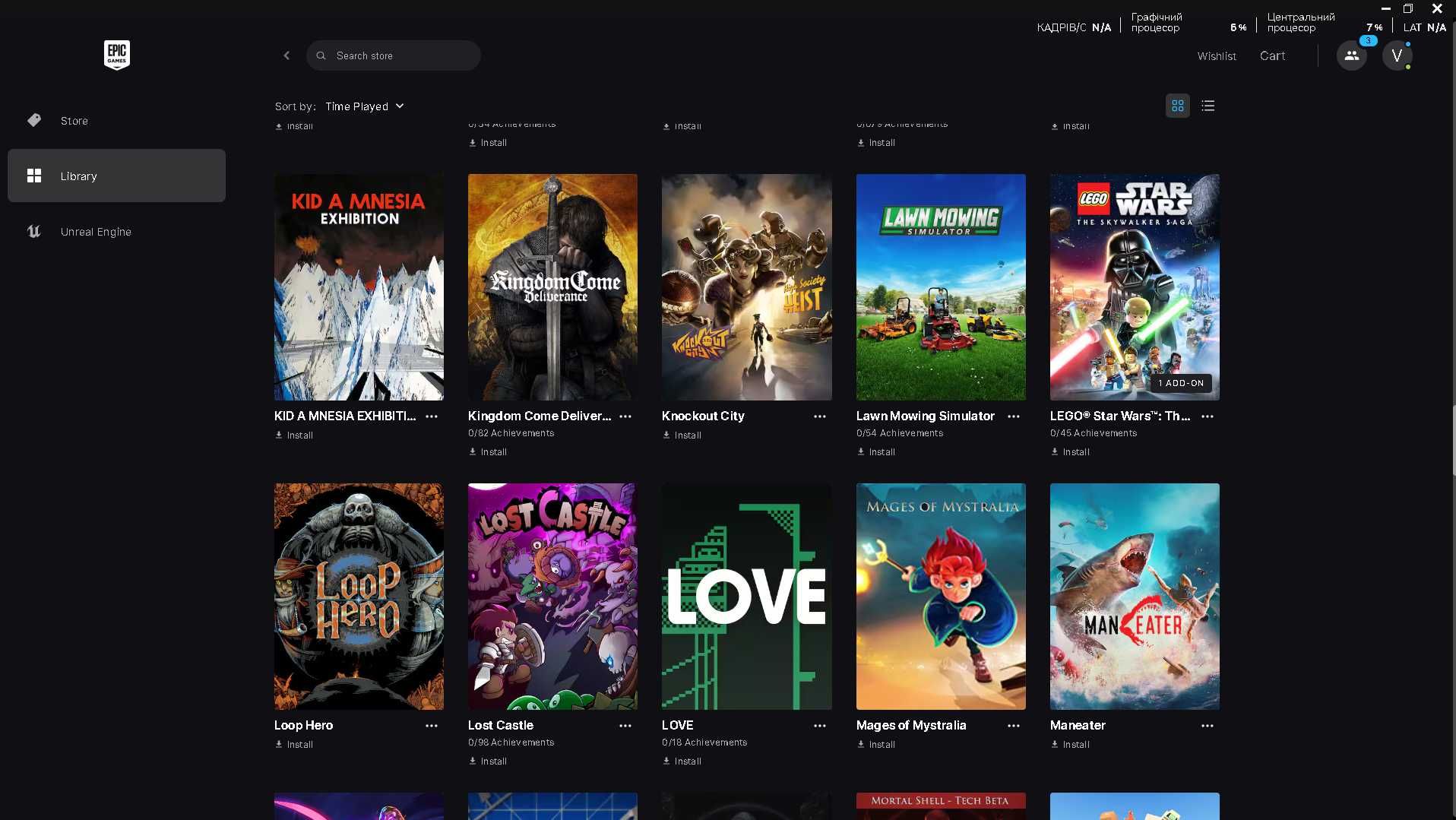 Акаунт Epic Games 145 ігор
