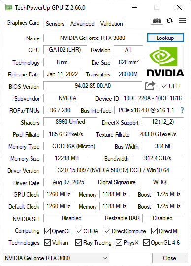 Inno3D GeForce RTX 3080 X3 OC LHR 12GB GDDR6X