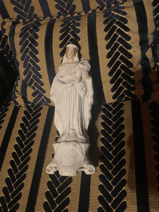 Escultura Porcelana Séc XIX Virgem Maria Marcada 22 cm Arte Sacra