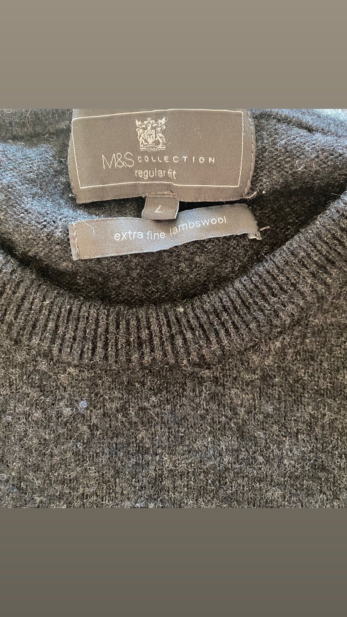 Sweter Marks&Spencer L szary extra fine lambswool wełna jagnięca