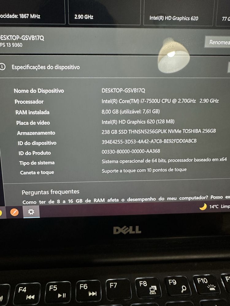 portátil dell i7-7, 8GB, 240GB SSD