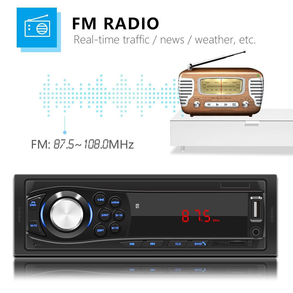 Rádio Universal 1din Bluetooth FM USB Cartão memória NOVO