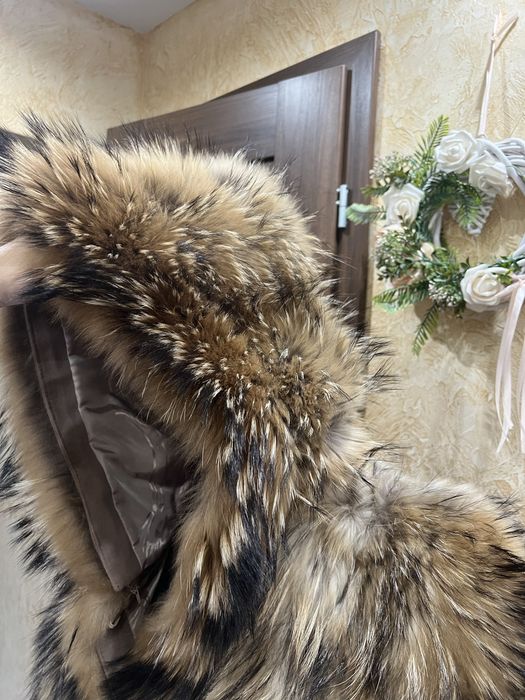 Futro naturalne z jenota 2w1 z kapturem