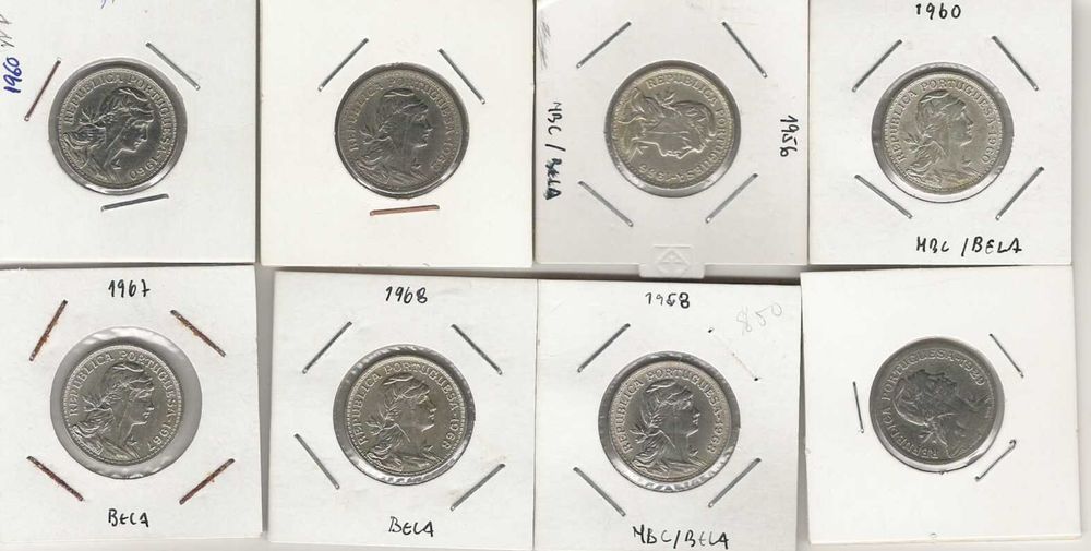 Lote de 16 moedas circuladas, de 50 centavos Alpaca