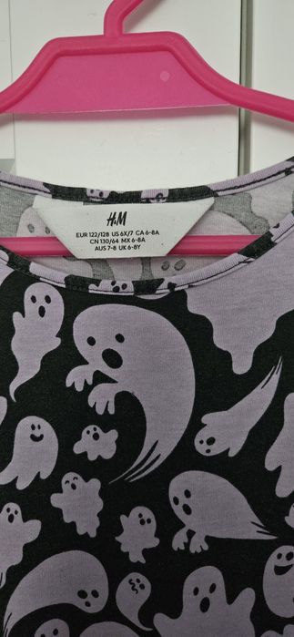 H&M sukienka bawełniana z długim rękawem r. 122/128 duchy, halloween