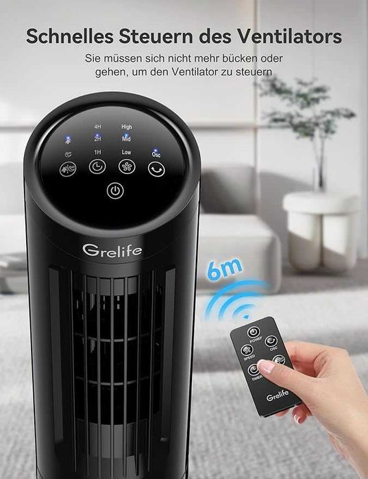 Wentylator Grelife wieżowy LED bezłopatkowy z pilotem 20W