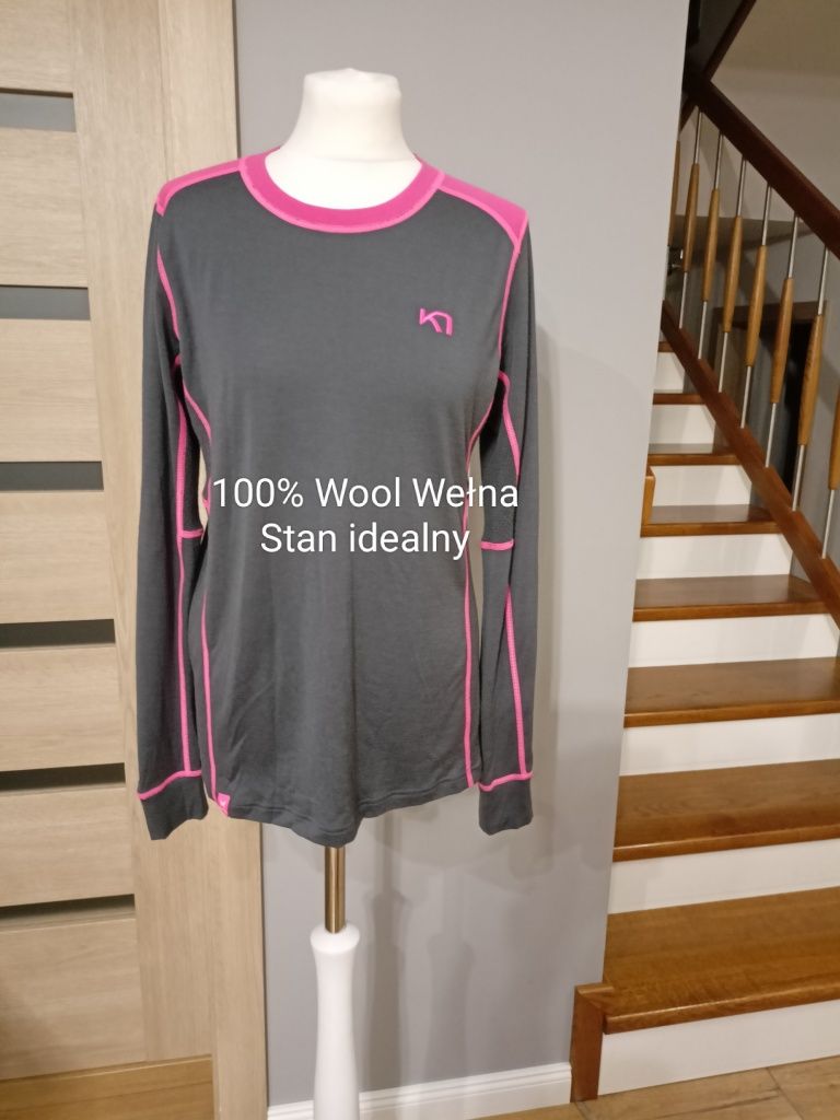 Kari Traa XL 42, Śliczna koszulka bluzka wełniana Wool Wełna