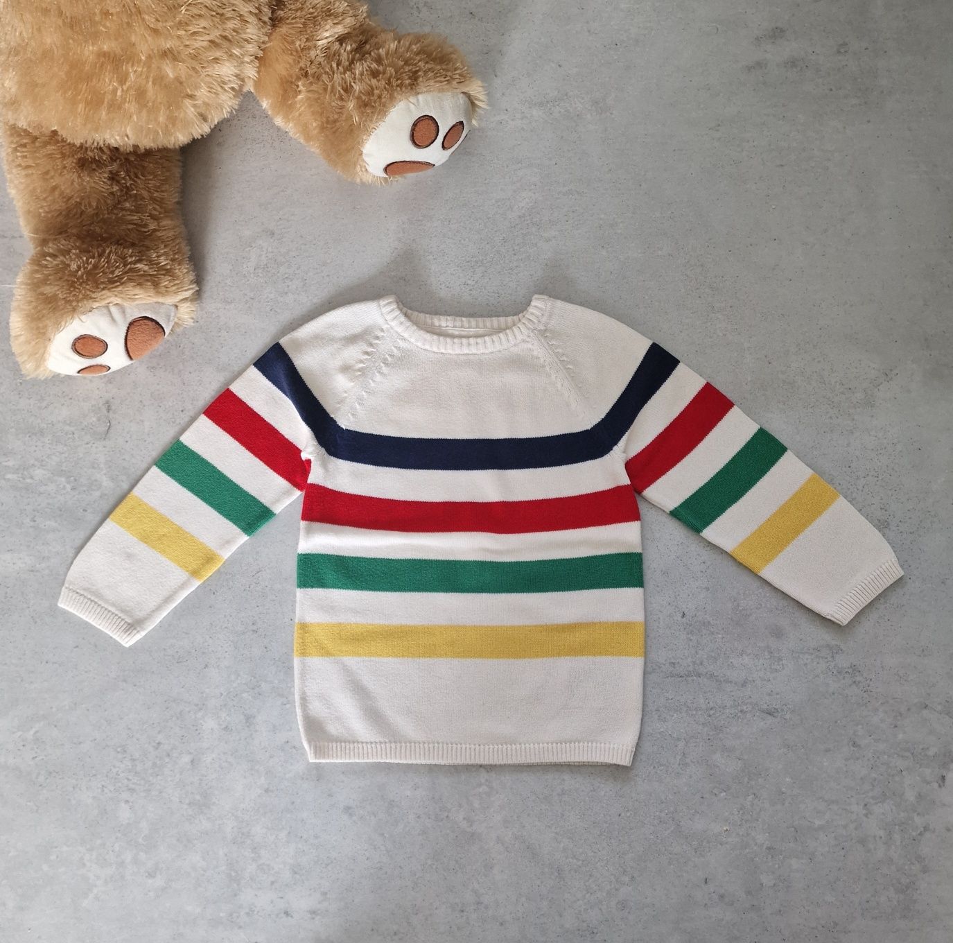 Sweterek H&M 92 jak nowy beżowy z paski Sweter