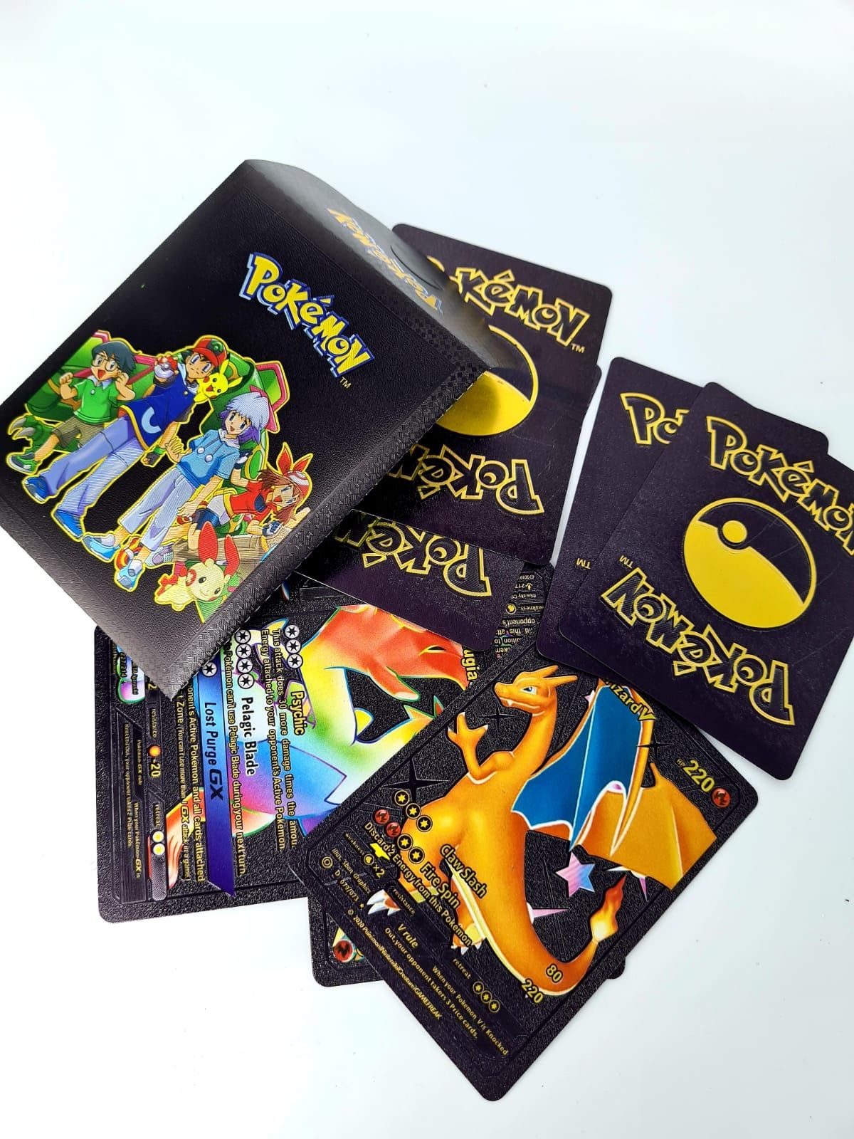 Nowy zestaw czarnych kart Pokemon w etui - zabawki
