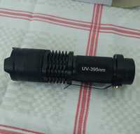Pequena Lanterna Metal Luz Negra UV 395nm Zoom LED Nova