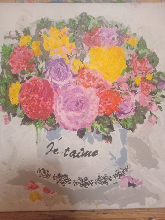 Картина 40×40 см, по номерам, дорисована вручную