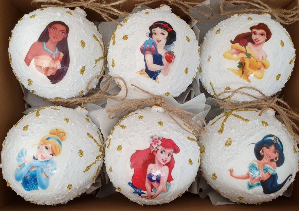 Bombki choinkowe śnieżki 100mm 6szt księżniczki Disney rękodzieło