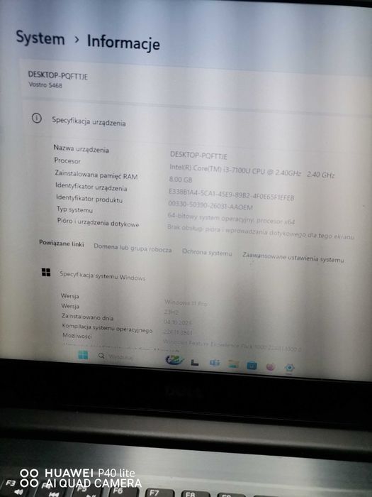 dell 14.1" i3-7gen , 8gb ddr4 , dysk m2 128gb ,win 11pro ,ładowarka