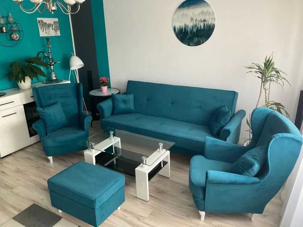 RATY KOMPLET Mebli / Śliczna Sofa do Salonu z Fotelami typu Uszak