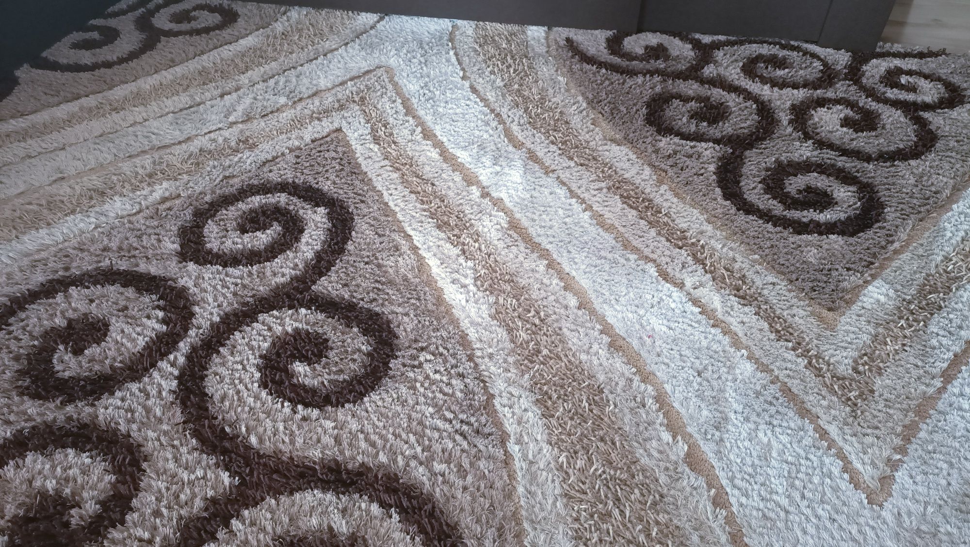 Dywan Shaggy piękny gruby 200 x 300 beżowo-brązowy duży po praniu wzór