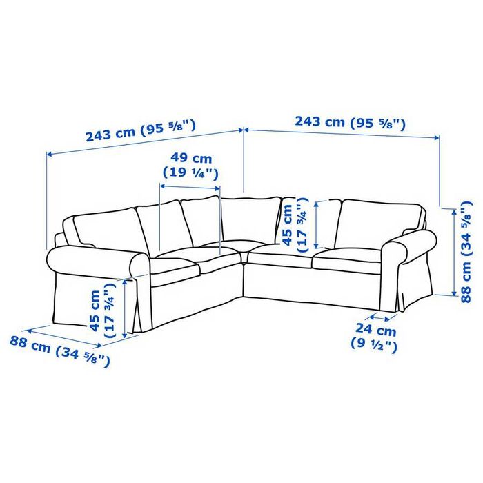 Sofa narożna 4-osobowa, Ektorp ciemnoszara