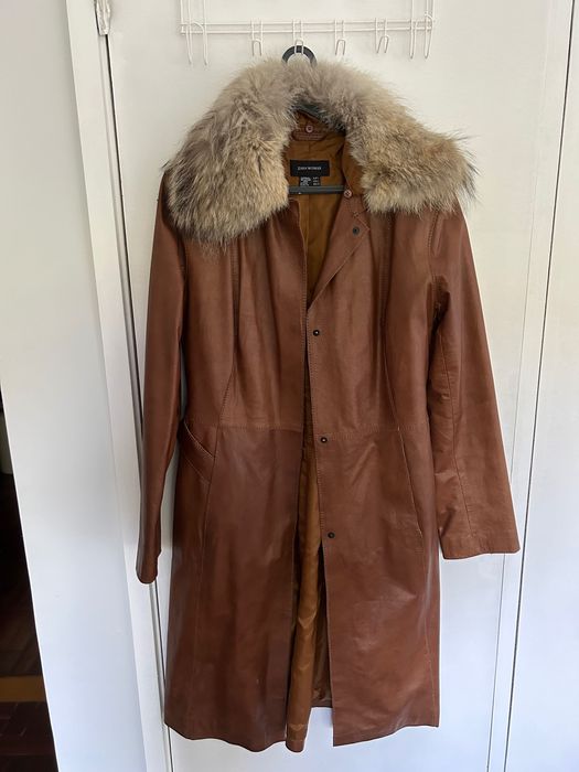 Vintage Zara Woman 100% Pele Gabardine Pelo NOVO L / 30