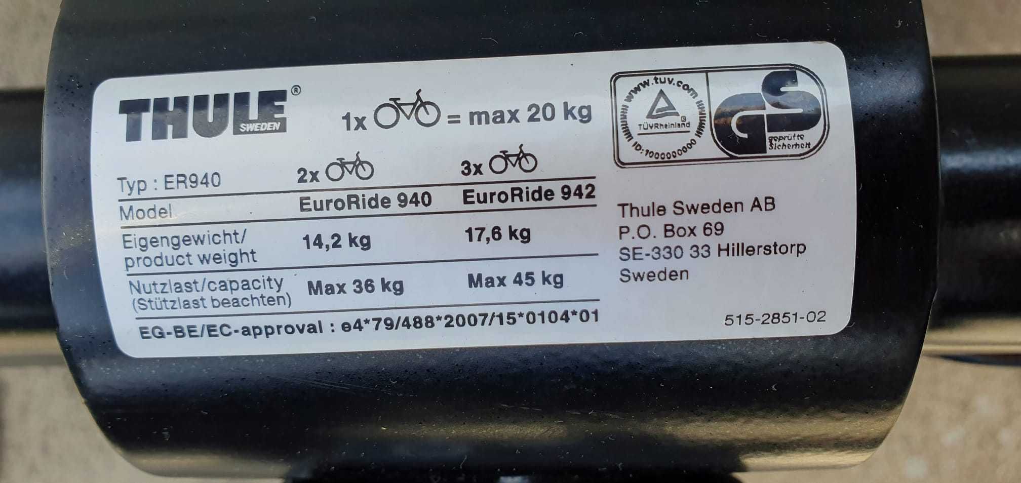 Bagażnik rowerowy thule 940 na 2 rowery jak nowy